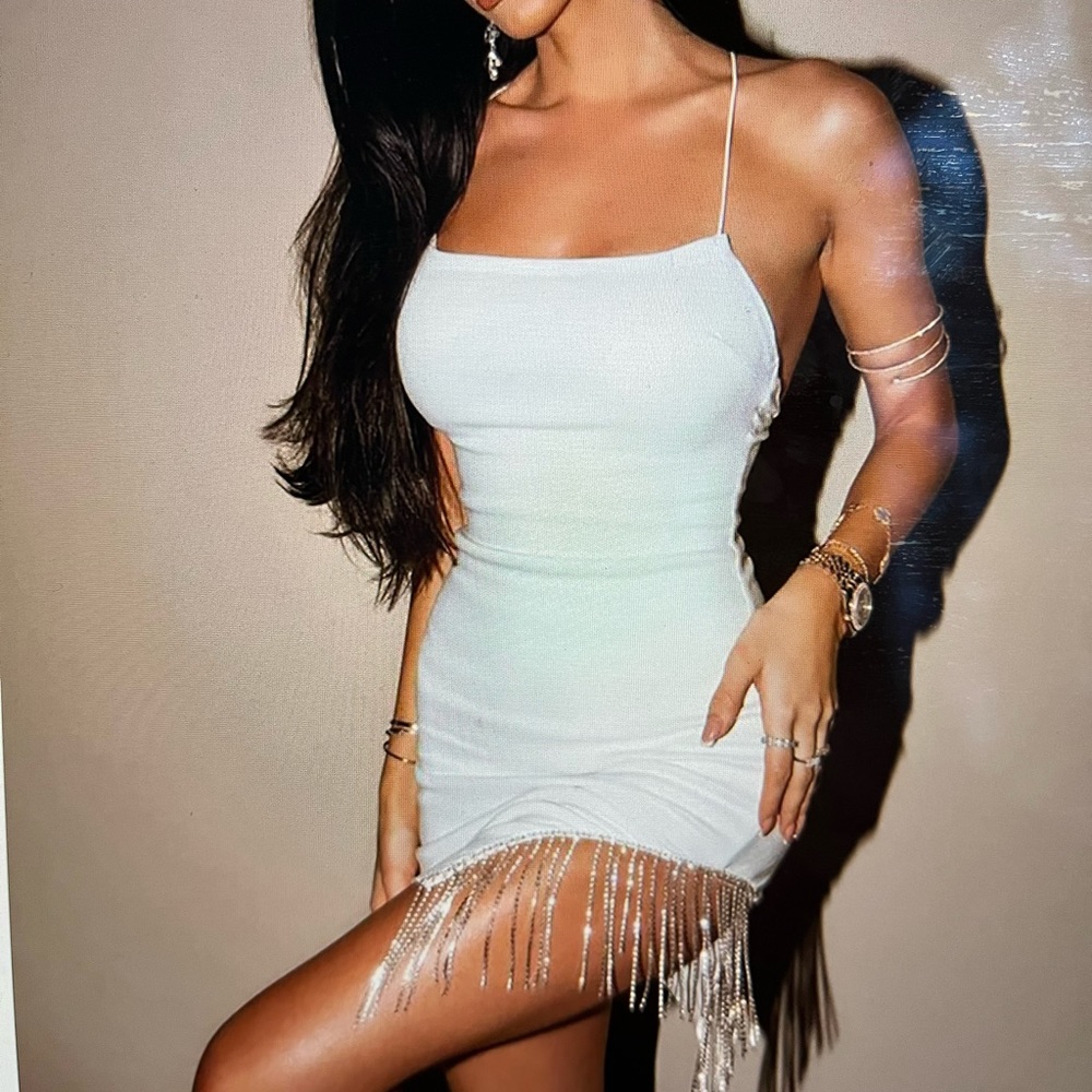 FASHION NOVA borrowed hearts mini dress - white